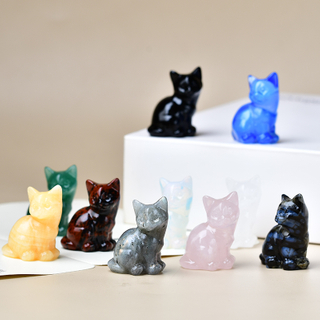 1pc 3.5cm/1.38in Crystal Carved Cat, Meditation Stone Crystal Gift for Home Decor.