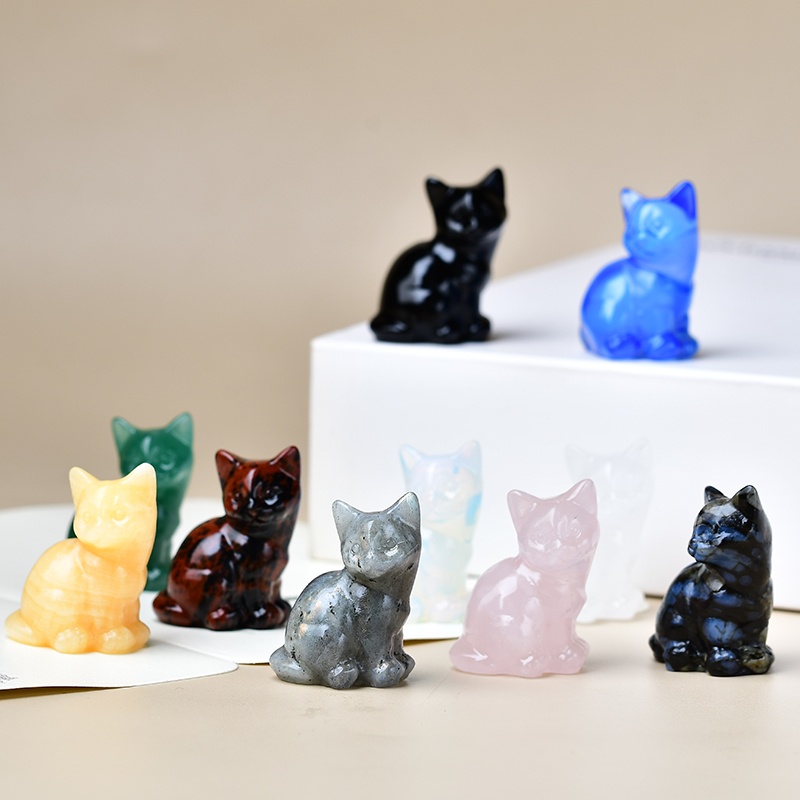 1pc 3.5cm/1.38in Crystal Carved Cat, Meditation Stone Crystal Gift for Home Decor.