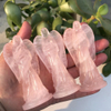 90mm Natural Pink Crystal Angel Statue Stone Carving Pink Crystal Reiki Healing Figurine Home Decoration Trinket Craft Gift 1pcs