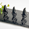 1PC Black Obsidian Crystal Carved Cat Figurine with Witch Hat, Natural Rock Crystal Handcrafted Cat Statue, Decorative Gemstone