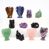 Natural Stone 1.2" Cute Cat And 1.5" Guardian Angel Statue Healing Crystal Animal Figurine Gems Craft Home Decor Christmas Gifts
