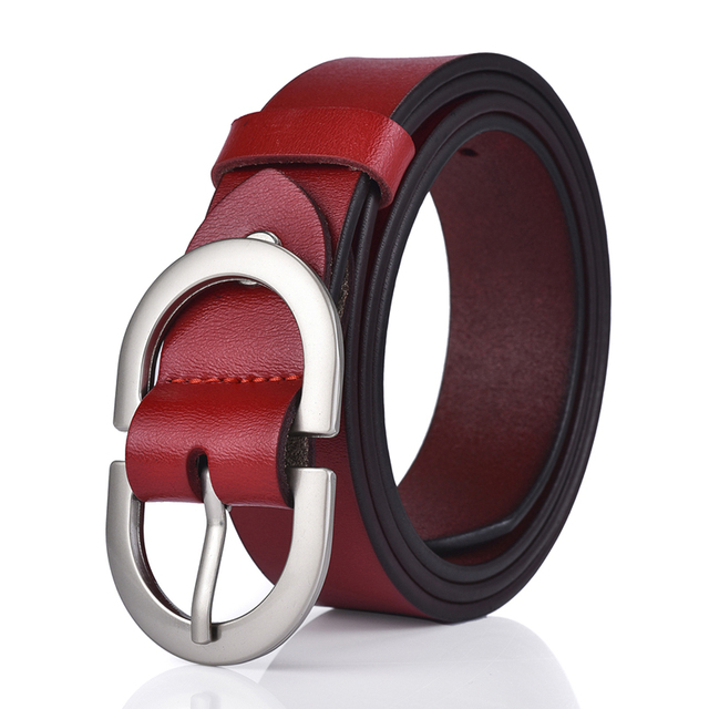 Women's Leather Belt 2.8cm Natural Cowhide Silver Alloy Buckle Thin Belt Female Jeans Trousers Girdles Waistband