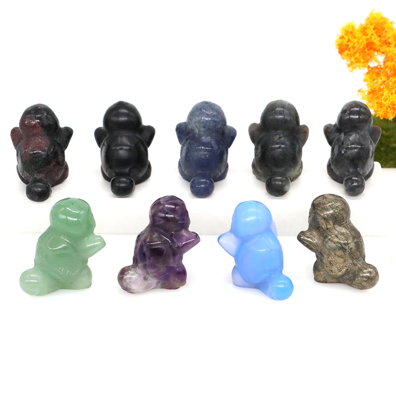 1.2" Natural Stones Carved Cartoon Turtle Figures Healing Gemstone Crystal Cute Anime Figurine Crafts Home Decor Kids Xmas Gifts