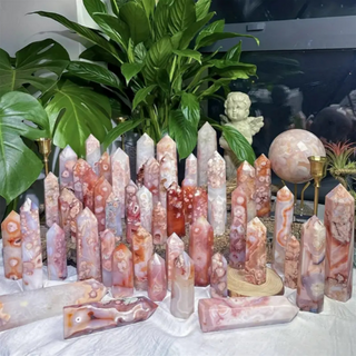 1PC Natural Rose Crystal Quartz Tower Sakura Agate Crystal Point Energy Cherry Agate Pink Gem Reiki Gift Home Decorate