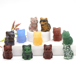 1.2" Cute Cat Statue Natural Stone Crystal Hand Carved Healing Animal Figurine Reiki Gemstone Craft Home Decoration Holiday Gift