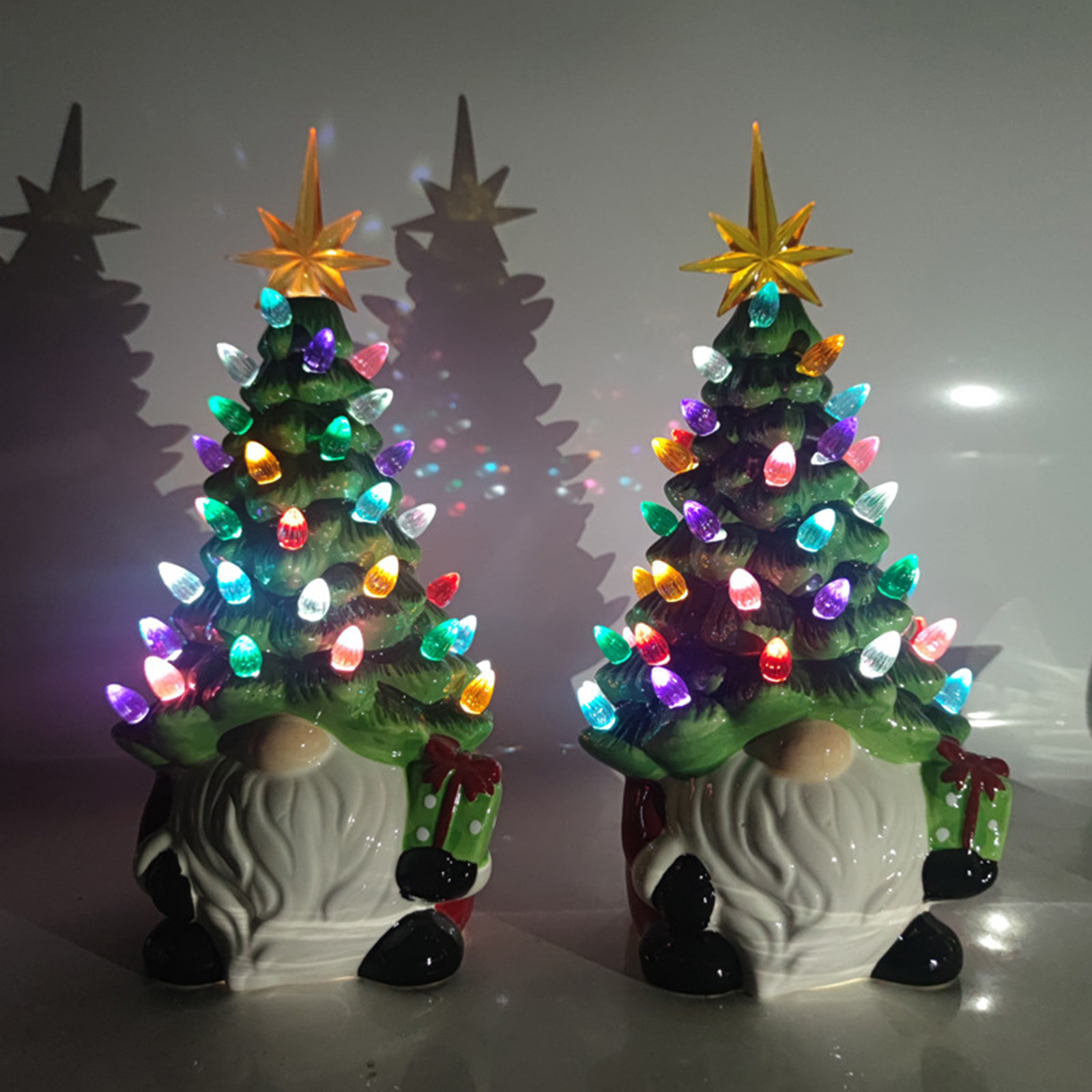 2024 Christmas Decorations Multi Color Lights Luminous Dwarf Ceramic Christmas Gnomes Christmas Decorations Faceless Doll