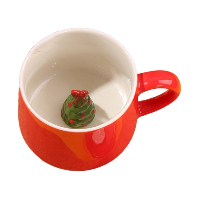 350ML Red Christmas Handmade Ceramic Mug Coffee Cup 3D Cartoon Snowman Elk Milk Cup Creative Christmas New Year Children's Gift