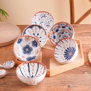 Japanese Retro Household Noodle Bowl Ceramic Bowl Print Embossed Anti-scalding Bowl Pasta Bowl Kitchen Tableware Microwave Oven
