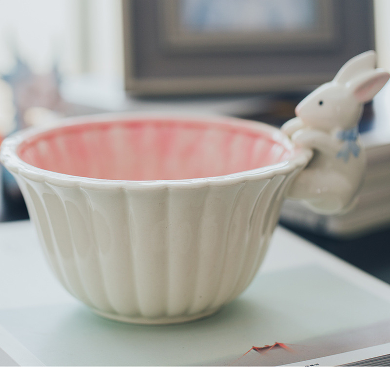 Cute Rabbit Ceramic Bowl Easter Decoration Breakfast Fruit Salad Noodle Ramen Bowl Tableware Kawaii Kitchen Accessories Gadgets