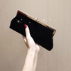 Women Retro Black Velvet Evening Clutch Bag Glitter Rhinestone Buckle Banquet Party Ladies Handbag Purse with Chain