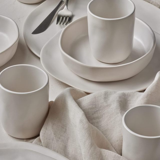 Debossed Stoneware 16-Piece Dinnerware Set, Gray