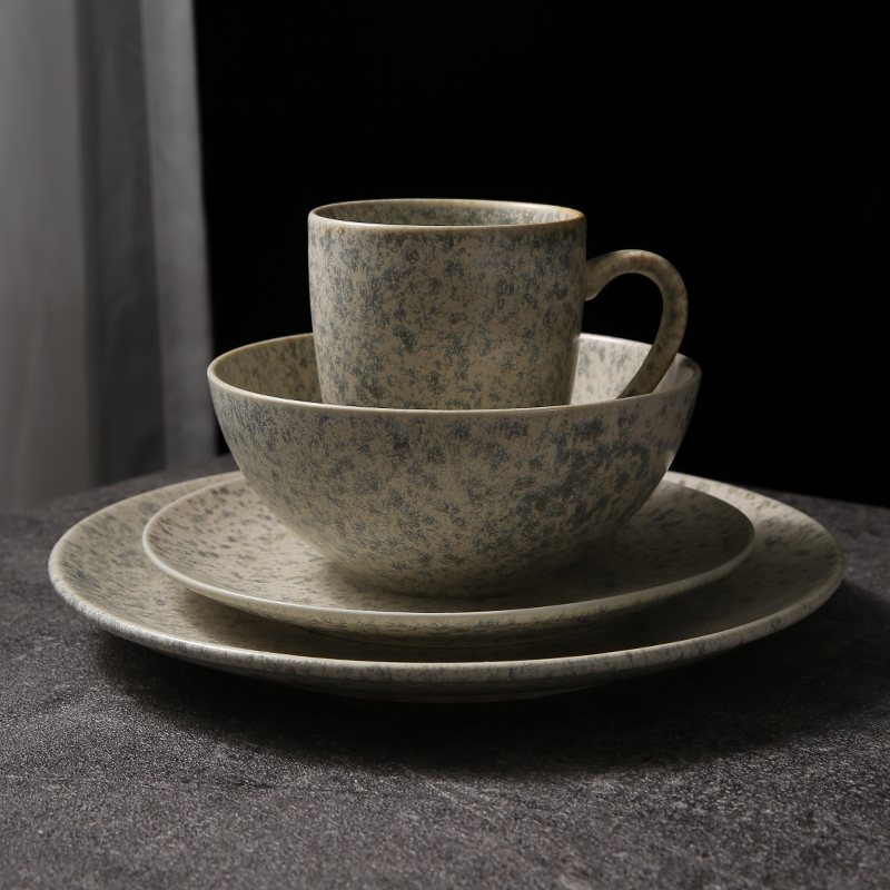 Granite Ceramic Plate Nature Stone Pattern Ceramic Dinner Sets Porcelain Granite Grain Round Plate Bowl Mug Set