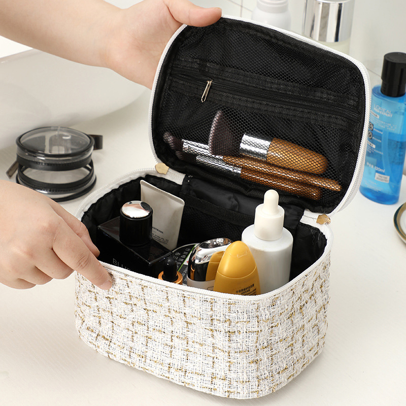 Fashion Cosmetic Bag Large Capacity Portable Handbag Woven Cosmetics Makeup Brush Storage Household Travel Wash Bag