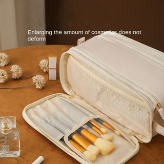 New PU Leather Cosmetic Bag Waterproof Multi-function Storage Bags Double Zipper Large Capacity Storage Tool with Handle Travel