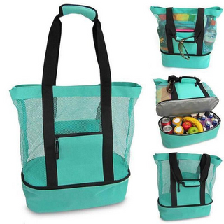 Large Mesh Beach Cooler Bag Outdoor Camping Picnic Bag Storage Bag Drink Food Cooler Tote Bag Thermal Insulation Lunch Box