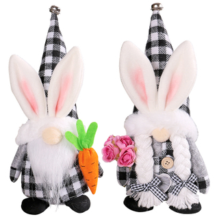 Easter Rabbit Doll New Black And White Grid Plush Ground White Bearded Elderly Doll Decoration