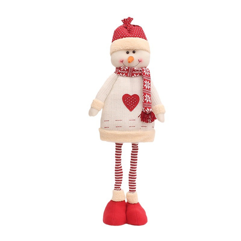 28.3-inch Leg Stretchable Knitted Fabric Santa Claus Snowman Deer Figurine New Year Holiday Decoration Ornament
