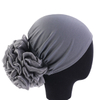 Women's Hijabs Big Flower Turban Hair Accessories Elastic Cloth Hair Bands Hat Beanie Ladies Muslim Solid Hair Loss Scarf Cap