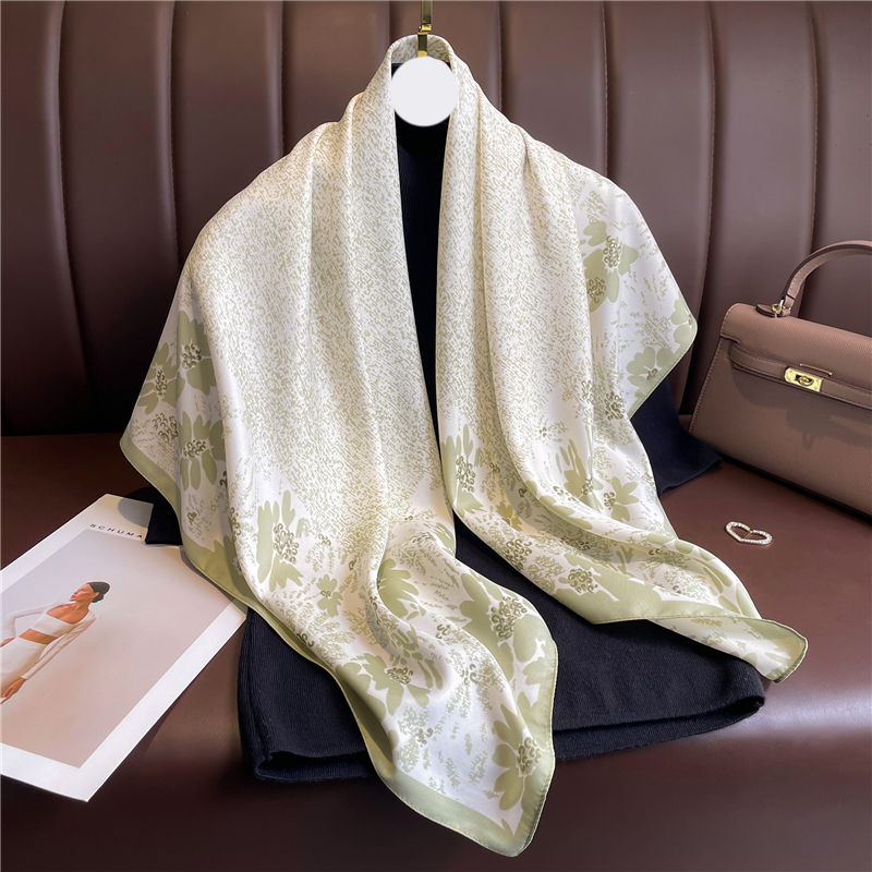 New Fashion Print Twill Silk Scarf Women Hijab Muslim Headband 90cm Square 