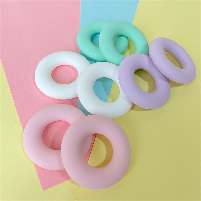 5pcs Donut Round Silicone Teether Beads Baby Teething Ring Food Grade Teething Necklace Toy Baby Products