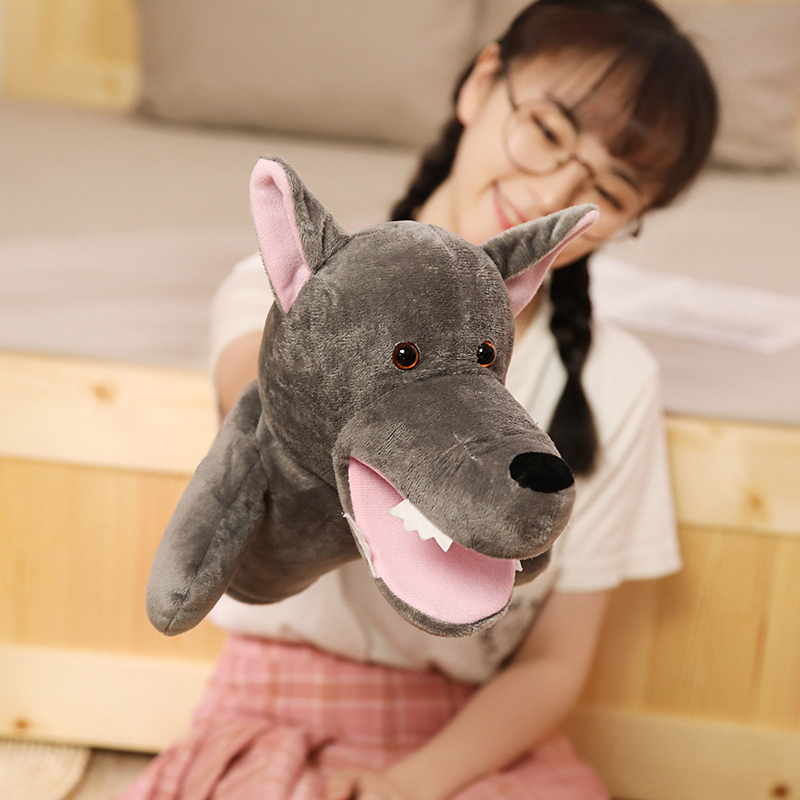 Animal Plush Hand Puppets Childhood Kids Cute Soft Toy Big Grey Wolf Shape Pretend Playing Dolls Gift For Children