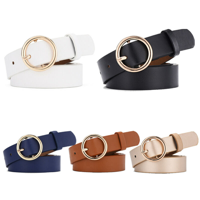 Women Belt Classic Fashion Solid Leather Waistband Circle Buckle Wide Belt