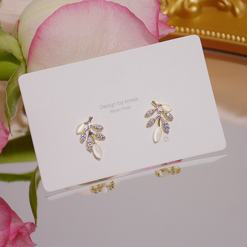 Exquisite Simple Leave Zirconia Opal Earrings for Women 14k Gold Zircon Popular Stud Earring Birthday Gfit Christmas Jewelry