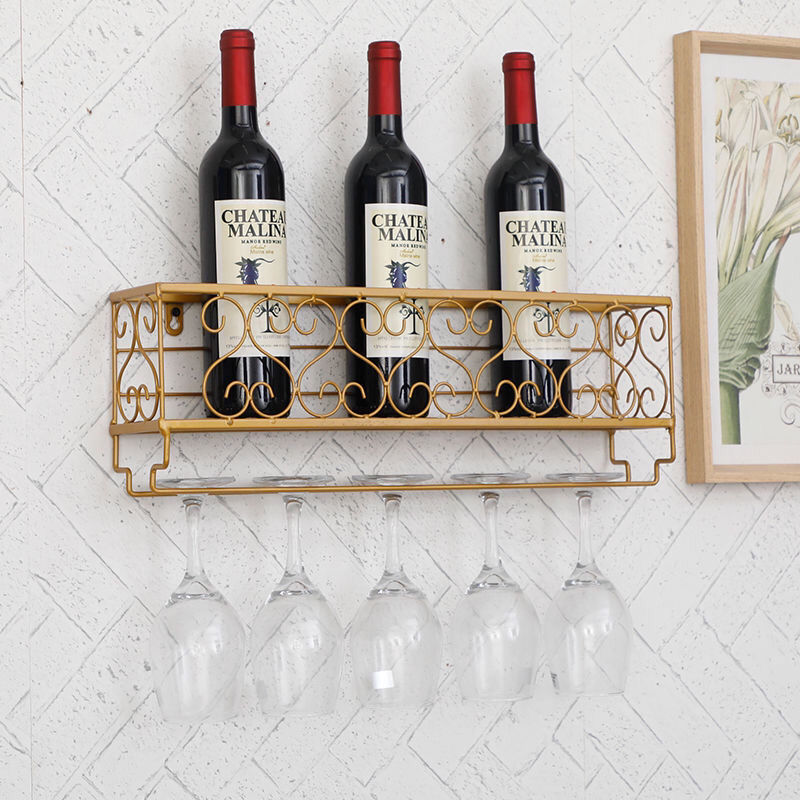 Wall Mounted Iron Wine Rack Bottle Champagne Glass Holder Shelves Bar Home Party Light And Strong Durable Unique Design Decor