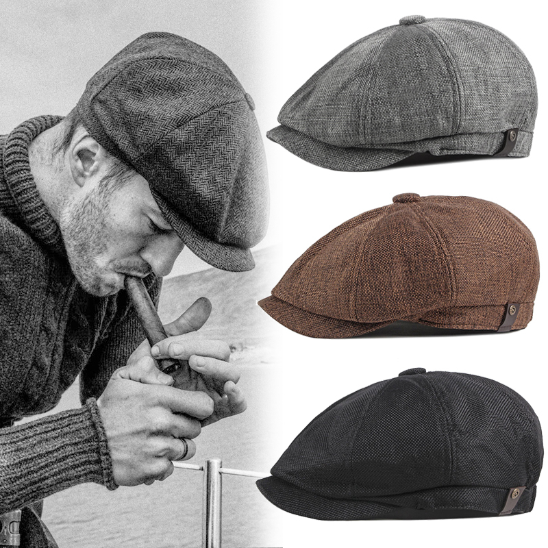 Men Beret Newsboy Hats Classic Western Newsboy Caps Cotton Blend Beret Hat Flat Brim Adjustable Men Spring Berets Cap