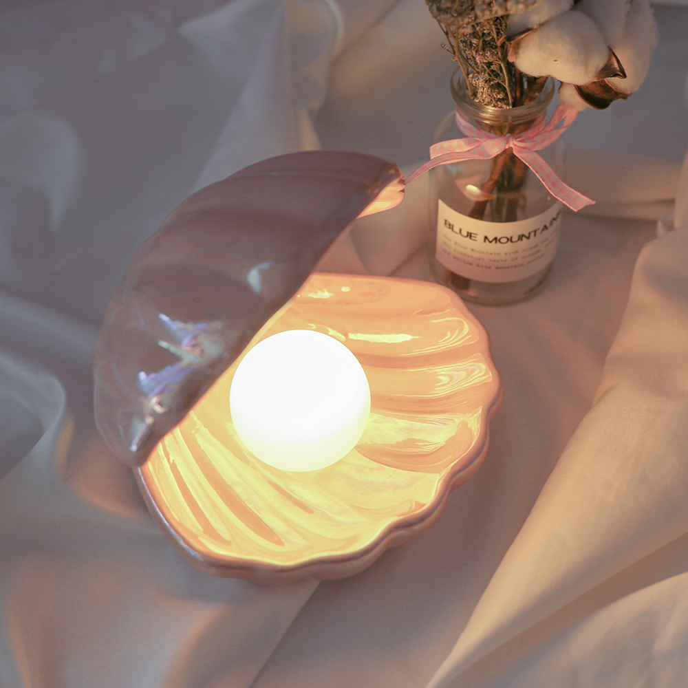 Hot Sale Ceramic Shell Pearl Night Light Streamer Mermaid Fairy Shell Night Lamp For Bedside Home Decoration Xmas Gift 2023 New