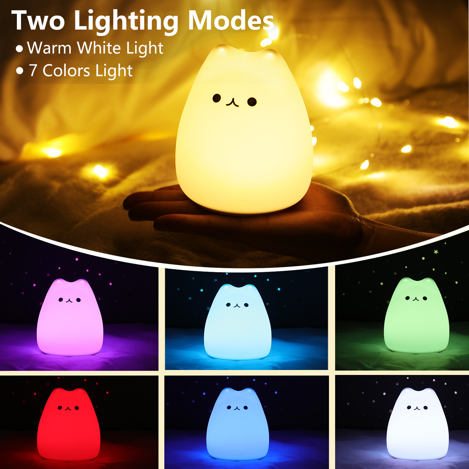 7 Colors Cute Cat Light Bear Lamp Elf Nightlights Touch Sensor Led Cartoon Decor Bedroom Christmas Gift for Kids Baby Nursery