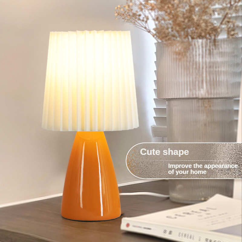Milkshake LED Table Lamp Pleated E27 Bedroom Night Light INS Desk Light Girl&#39;s Bedside Ceramic Interior Light Home Decor Lamps