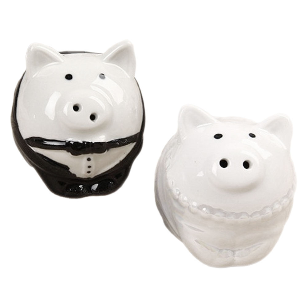 1 Pair Bride And Groom Pig Salt Pepper Shaker Wedding Ceramic Spice Jar