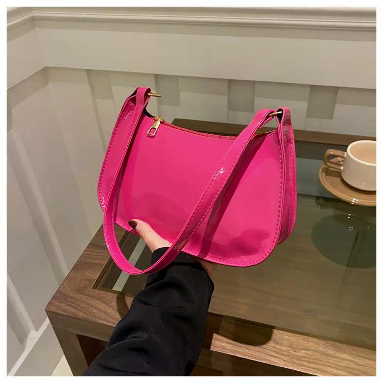 2024 Women's Patent Leather Handbag Versatile Fashion Shoulder Bag Casual Commuting Bag Girl Brand Designer Zipper Small Handbag