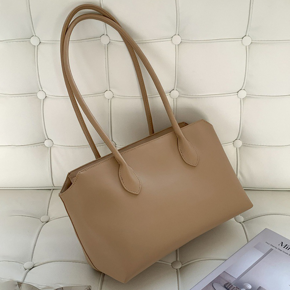 Brand Commute Tote Bag for Women's Classic PU Leather Shoulder Bag Retro Solid Ladies Underarm Bag Large Capacity Handbag
