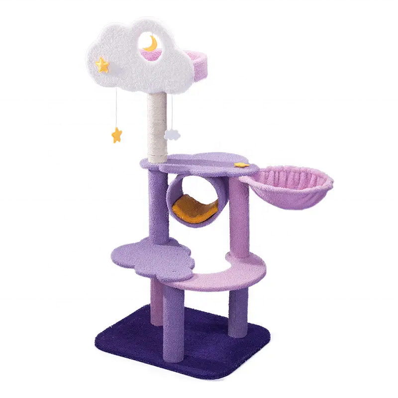 Factory Wholesale Flower Cat Tree Tower Houses Scratches Climbing Cute Luxury Purple Pet Cat Tree