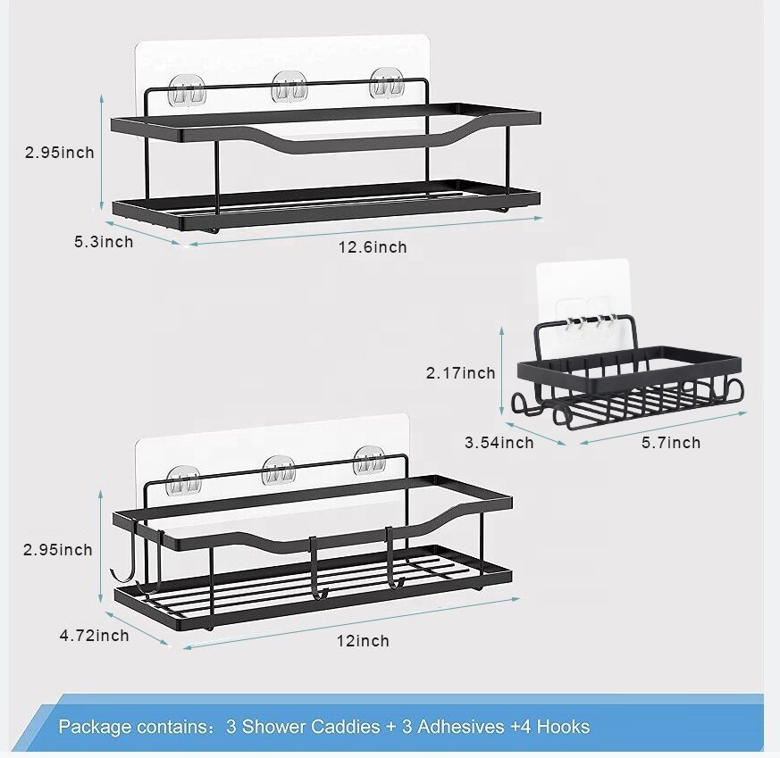 Stainless Steel 304 /201 Steel Wire Corner Shower Caddy Rack Adhesive Shower Shelves