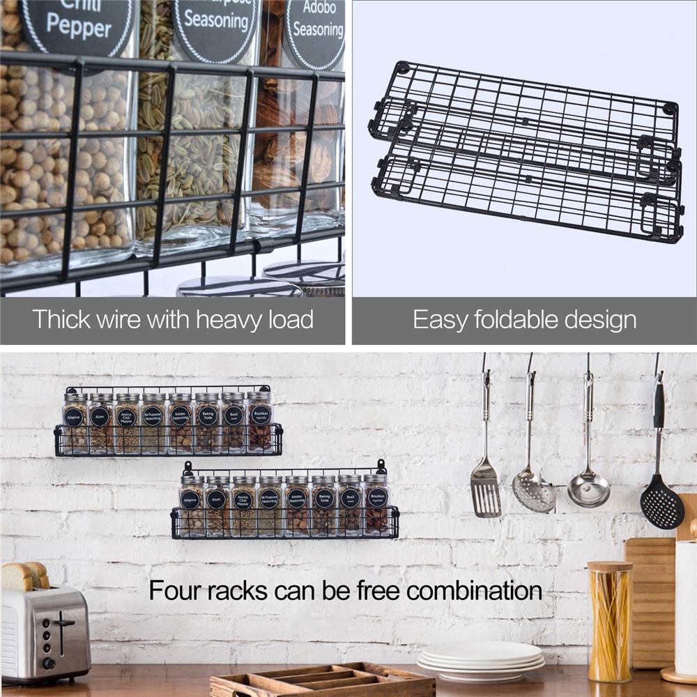 KITCHEN Full Set Kitchen Accessories Metal Dish Bowl Plate Organizer Shelf Walldeniming Spice Rack Black/silver Custom Logo OPP