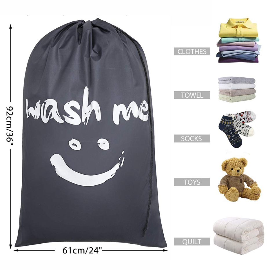 Smile Shape Nylon Laundry Bag Wash Me Travel Storage Pouch Machine Washable Dirty Clothes Organizer Wash Drawstring Bag