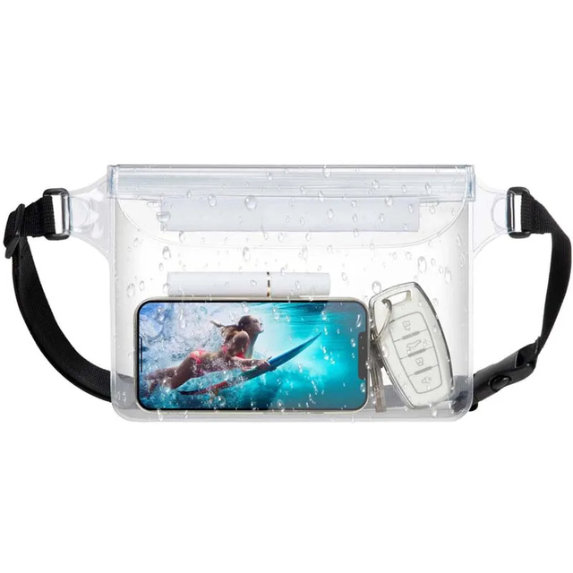 3 Layers High Waterproof Mobile Phone Bag Valuables Belt Bag For Beach Swimming Snorkeling with Adjustable Waist Strap Dry Bag