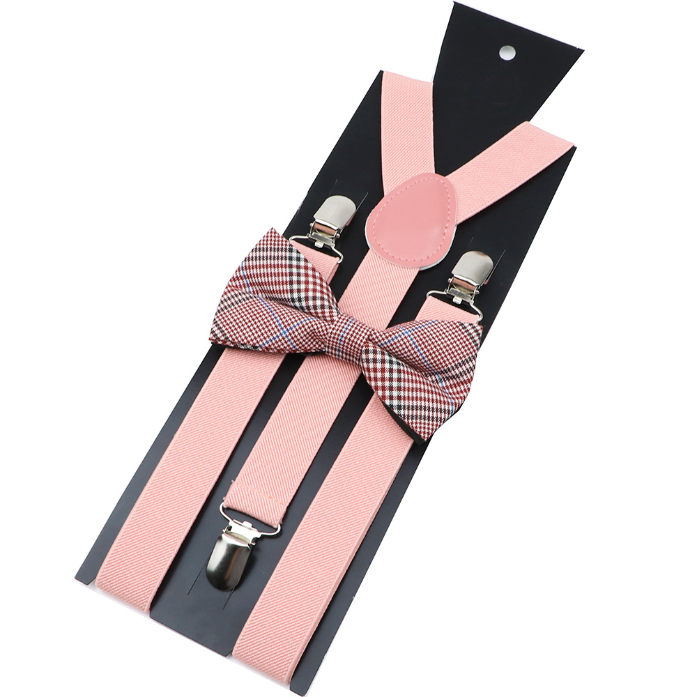 Cotton Plaid Red Blue Bowtie Suspenders Set Men Women Tuxedo Suit Unisex Braces Butterfly Wedding Adjustable Y-Back Brace Belt