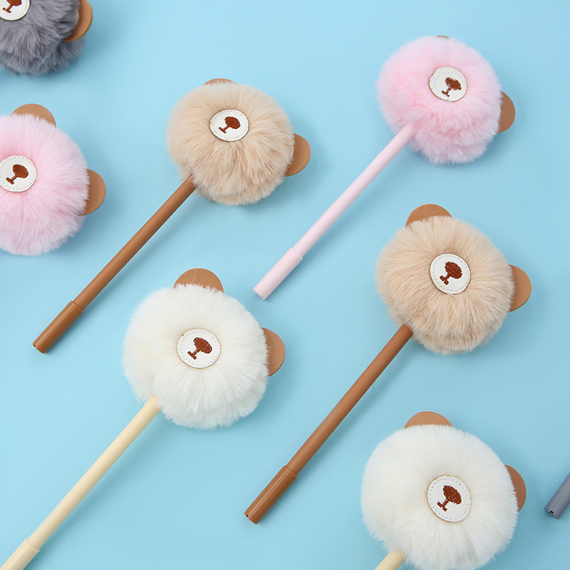 1 Piece Girl Plush Ball Bear Gel Pen School Officel Supplies Stationery Cute Kawaii Creative Lovely Sweet Pens