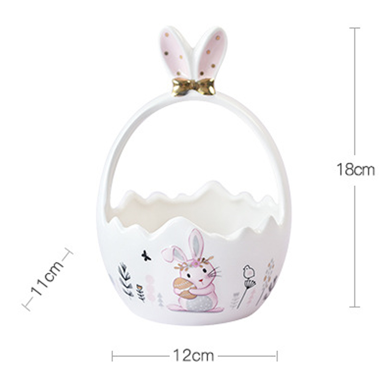 Easter Rabbit Ceramics Basket Cute Food Storage Container Kitchen Egg Candy Snacks Fruit Organizer Basket Household Decoration