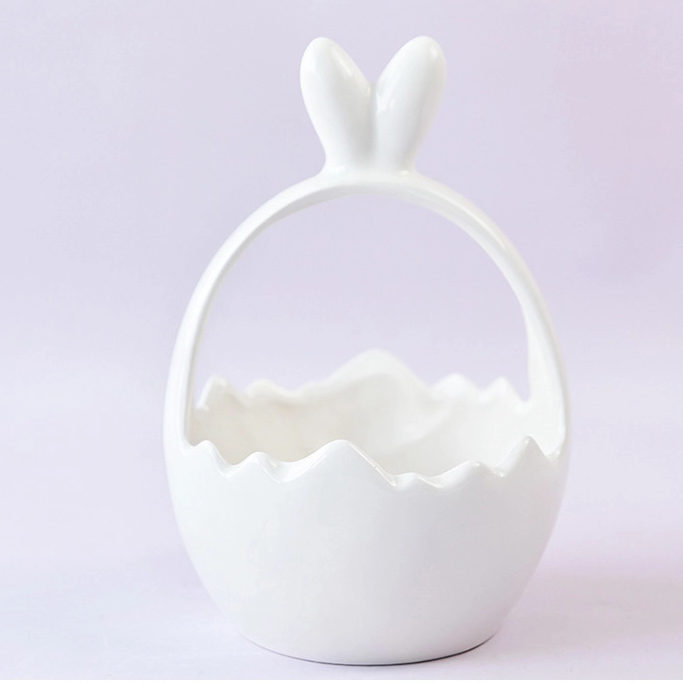 Easter Rabbit Ceramics Basket Cute Food Storage Container Kitchen Egg Candy Snacks Fruit Organizer Basket Household Decoration