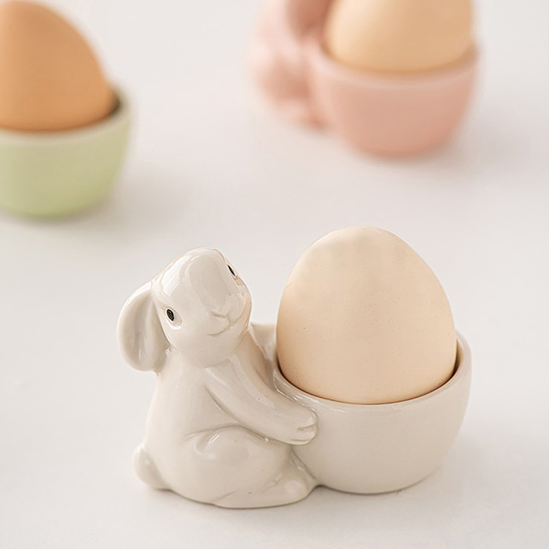 Ceramic Rabbit Shape Egg Cup Easter Cute Bunny Shaped Egg Stand Holder Tabletop Ornaments Hard Boiled Egg Holder For Lunch Decor