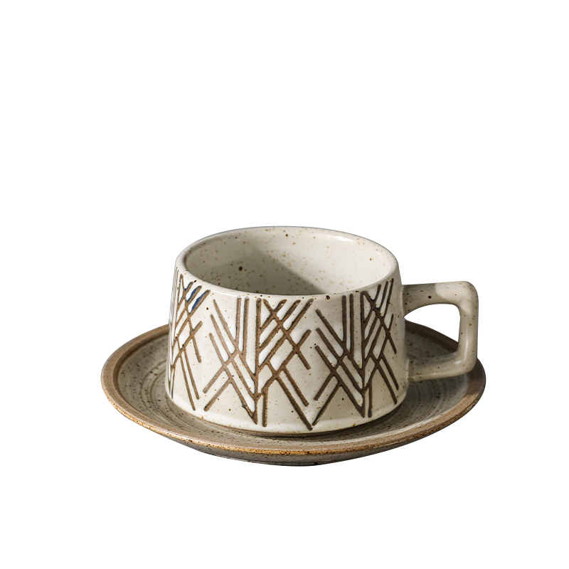 Nordic Travel Cup And Saucer Vintage Ceramic Coffee Cup And Saucer Camping Aesthetic Afternoon Tea Set 