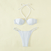 2 Piece Ruched Backless Open Micro Triangle Thong Bikini Set Swimsuit