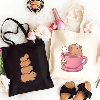 Cute Capybara Anime Shopping Bags for Women Reusable Recycle Bag Canvas Eco Shopping Bags Capybara Cartoon Shopper Tote Handbags