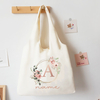 Custom Name Floral Alphabet Print Tote Bag Personalize Canvas Portable Large Capacity Handbags The Christmas Birthday Best Gifts