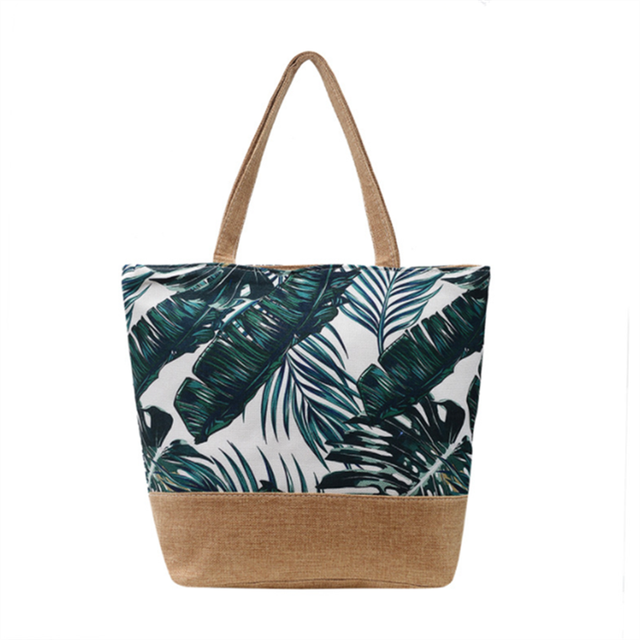 Women's Messenger Bag Leaves Printed Canvas Handbags Large Capacity Totes Fashion Ladies Portable Zipper Beach Shoulder Bag